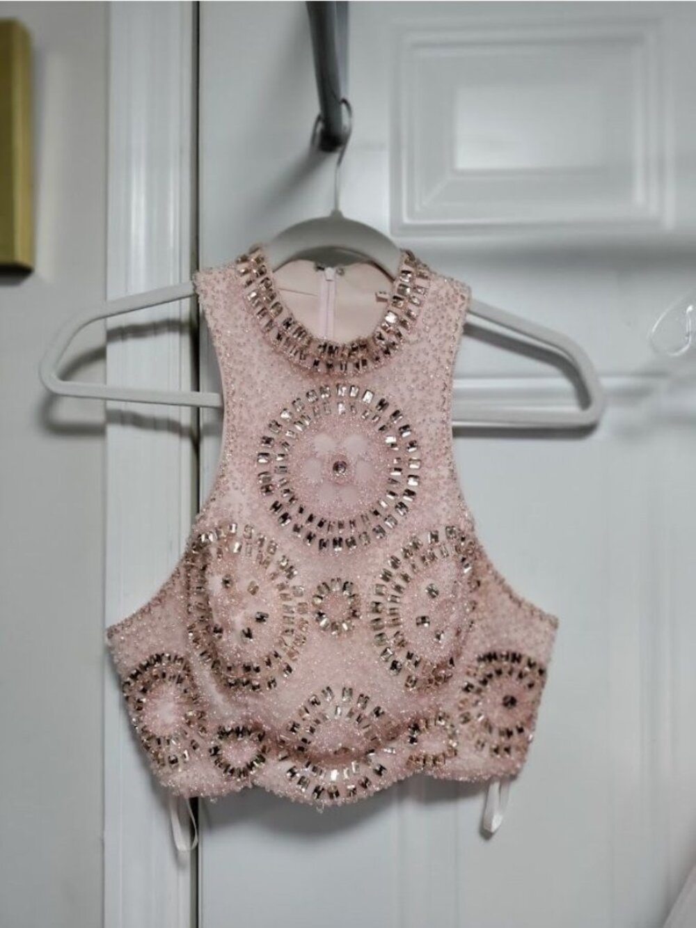 Pink  Princess Prom Dress Size XS Barbiecore Tulle Skirt Embellished Crop Top - Picture 8 of 16